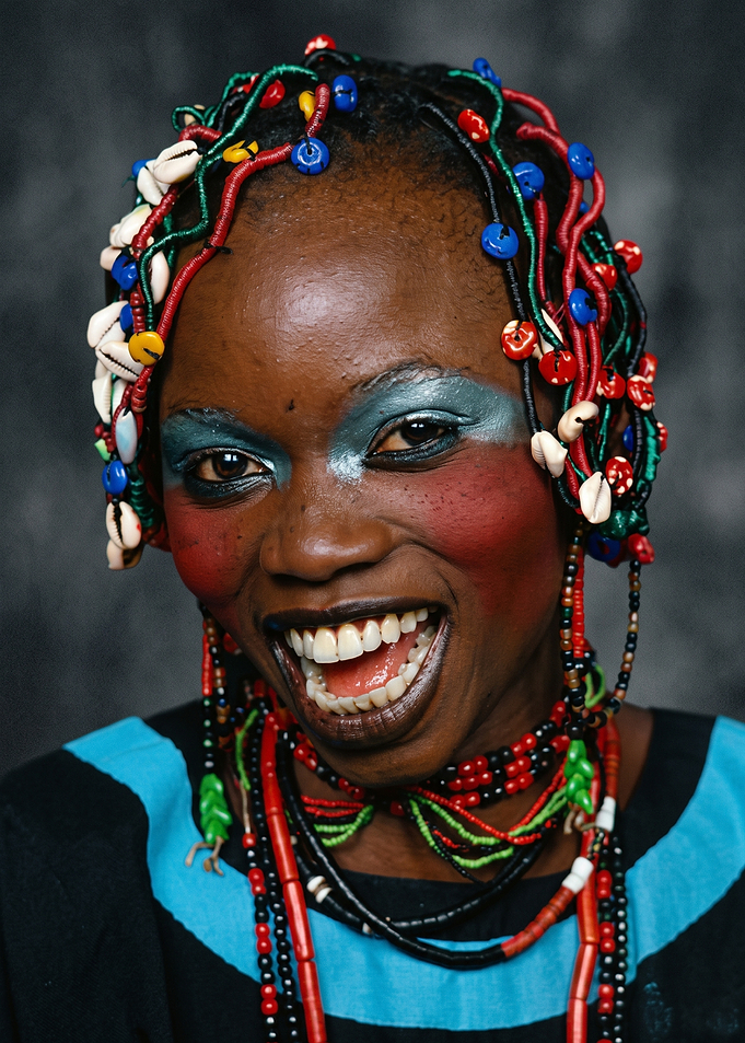 Portrait of a Joyful Woman with Traditional Adornments