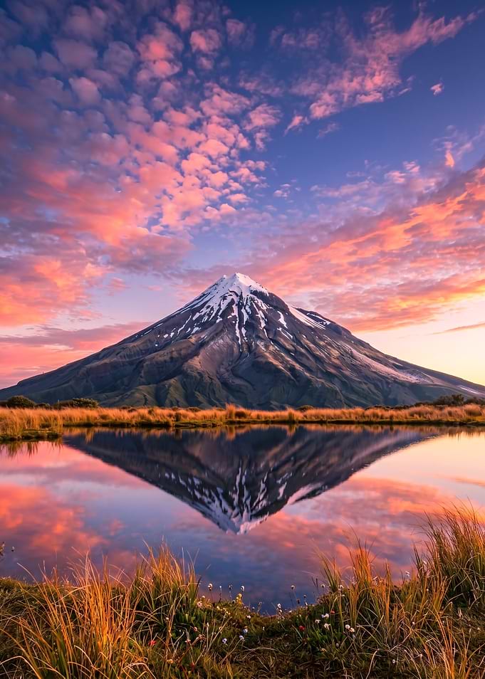 Mount Taranaki Reflection at Sunset
