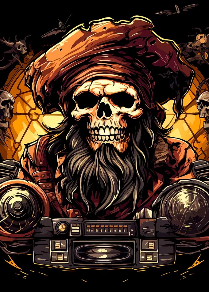 Pirate Skull DJ with Boombox
