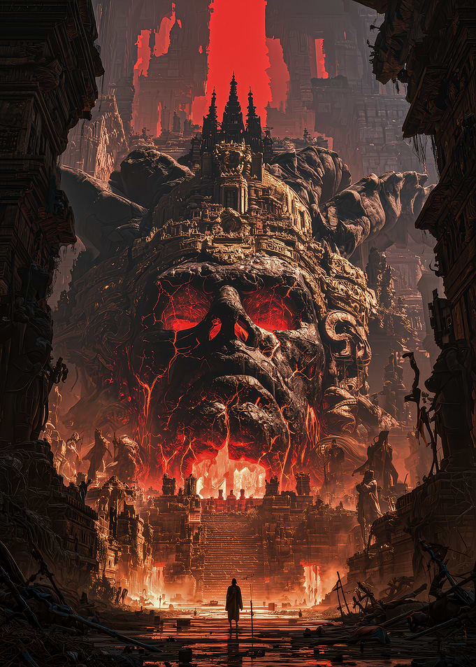 Giant Stone Demon Temple Entrance