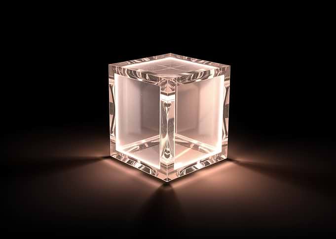 Glowing Transparent Geometric Cube Tesseract 4th dimension