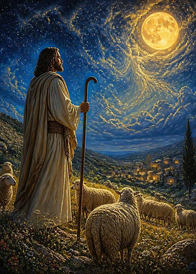 The Good Shepherd Under Moonlight
