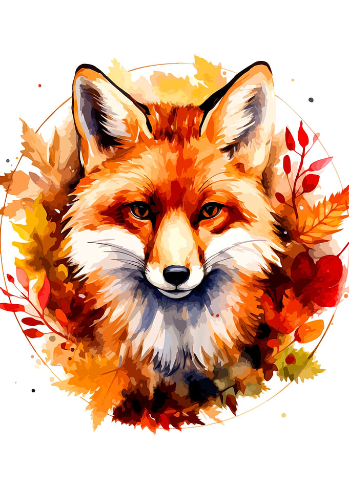 Watercolor Autumn Fox Portrait