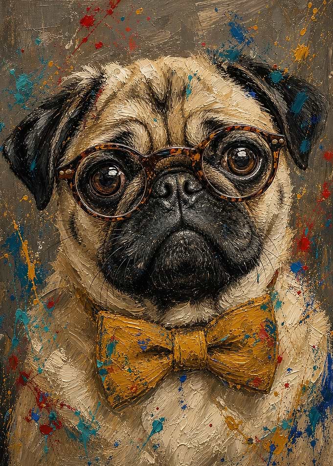 Dapper Pug with Glasses and Bowtie