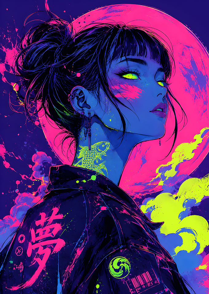 Neon Cyberpunk Anime Girl Portrait