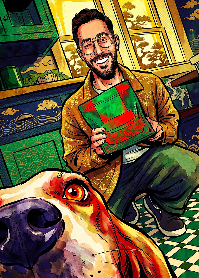 Man with Dog and Snack