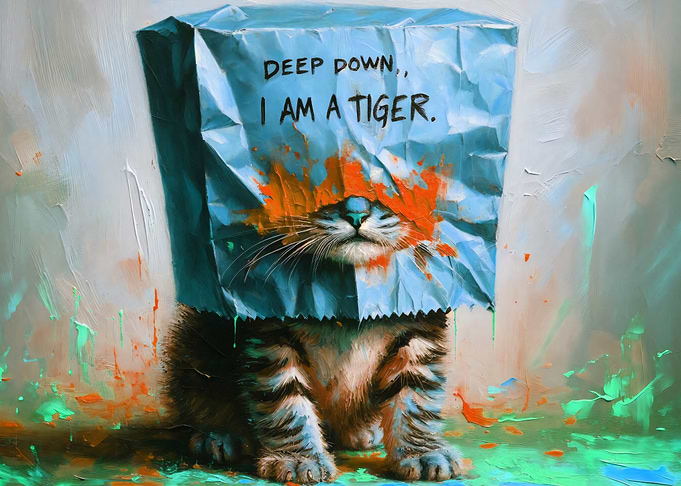 Cat Wearing Paper Bag Tiger Mask