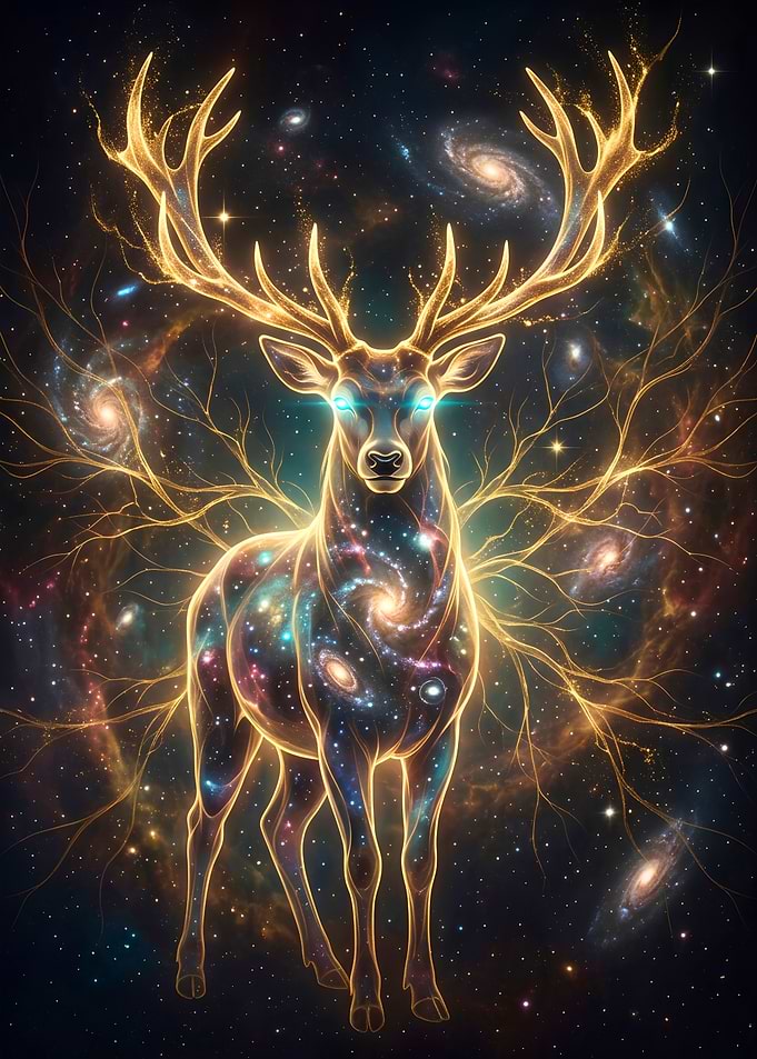 Cosmic Celestial Deer in Space