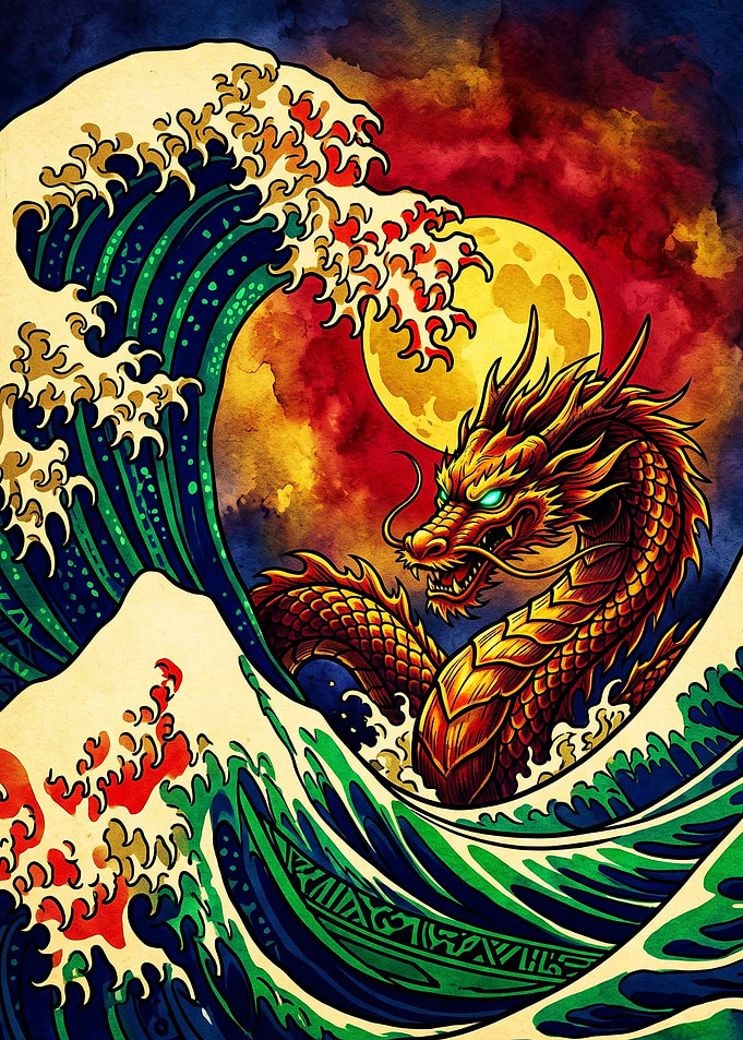 Golden Dragon and Great Wave