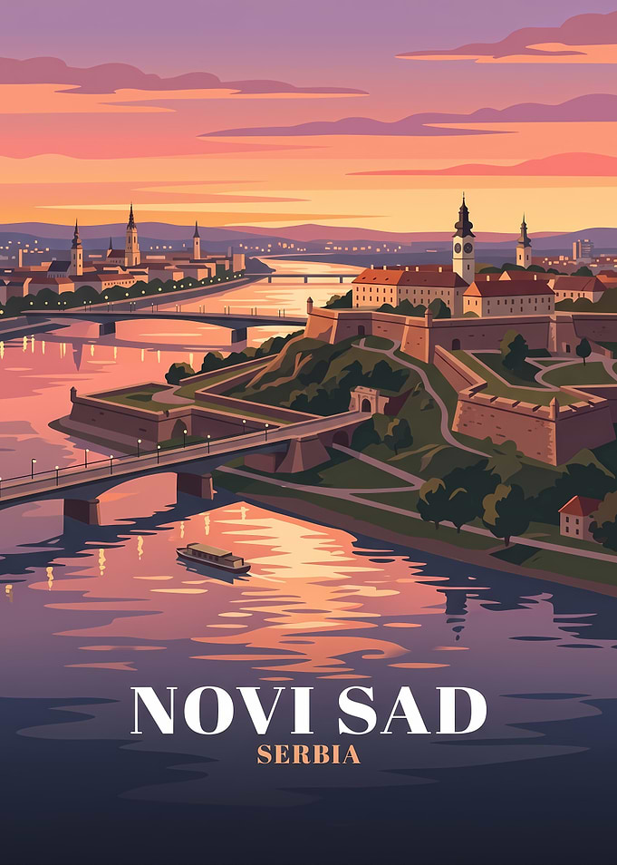 Novi Sad Serbia Sunset Travel Poster