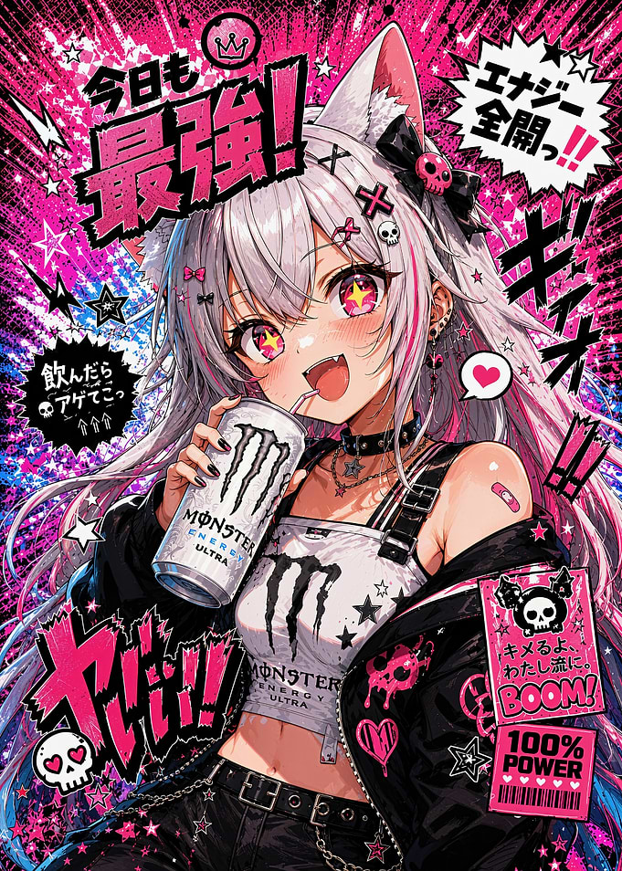Anime Girl Drinking Monster Energy