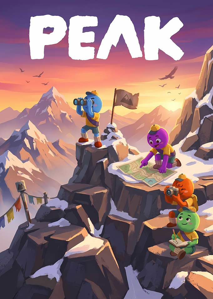 Peak Mountain Adventure Cartoon Poster