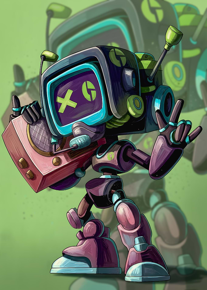 Cool Retro Robot with Boombox
