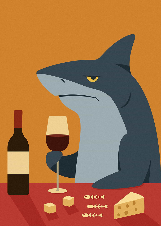 Sophisticated Shark Enjoying Wine