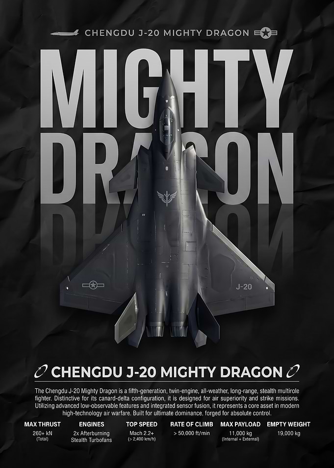 Chengdu J-20 Mighty Dragon Infographic Poster