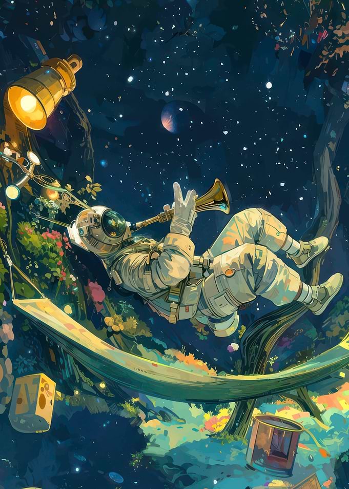 Astronaut Playing Trumpet in Space