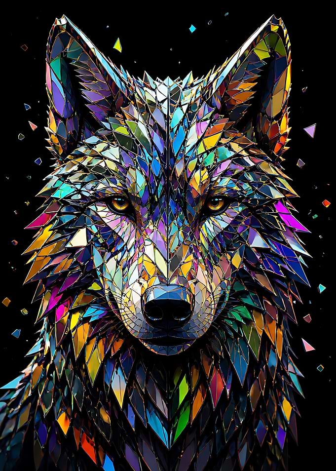 Stained Glass Mosaic Wolf Portrait