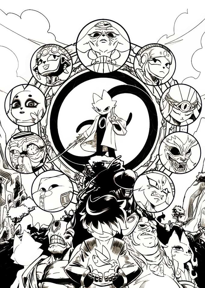 Black and White Anime Character Collage