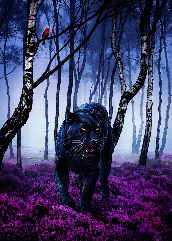 Black Panther in Purple Forest
