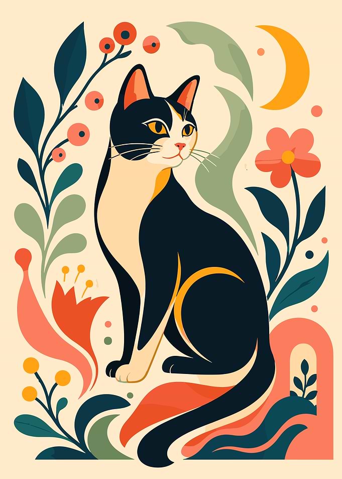 Stylized Black and White Cat Illustration