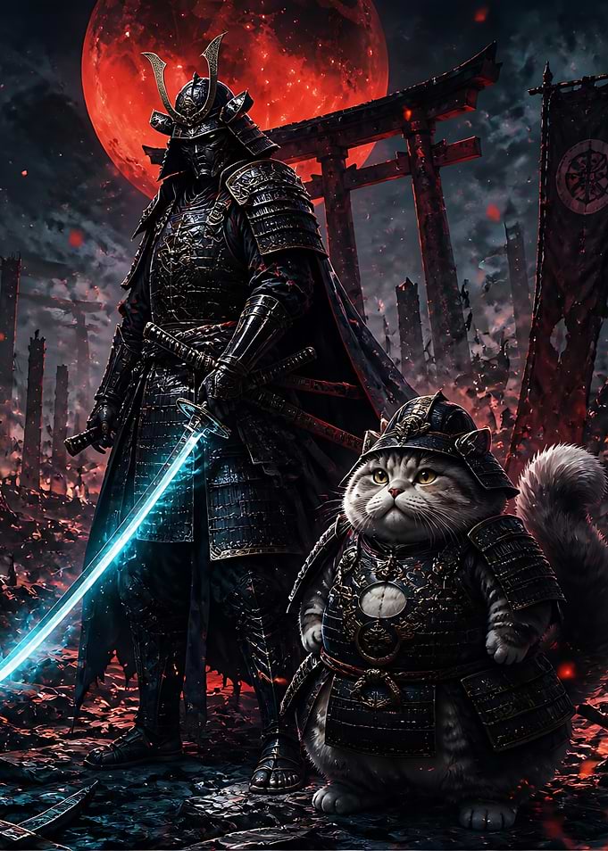 Samurai Warrior and Cat Companion