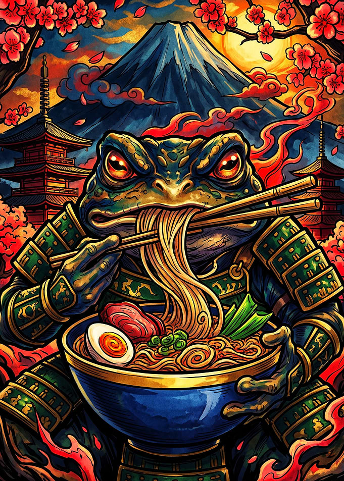 Samurai Frog Eating Ramen
