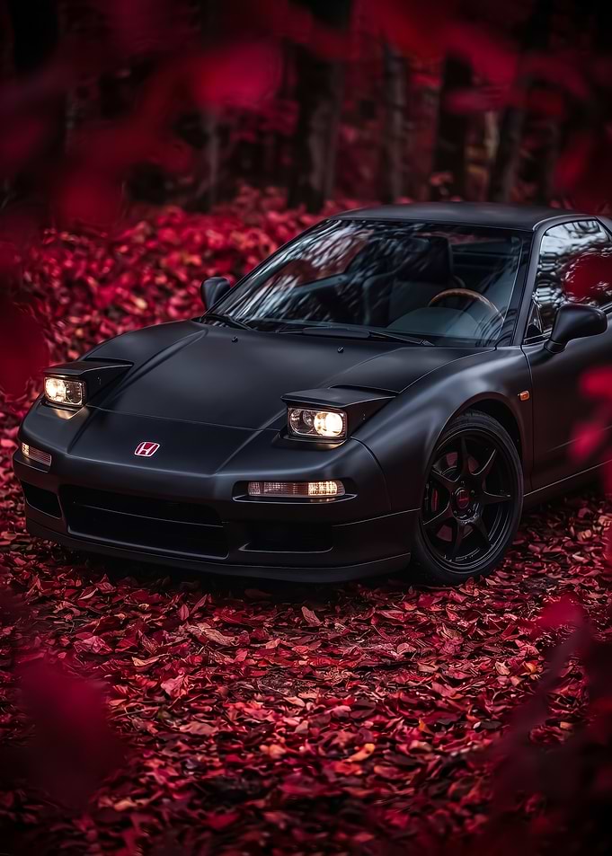 Matte Black Honda NSX in Autumn poster