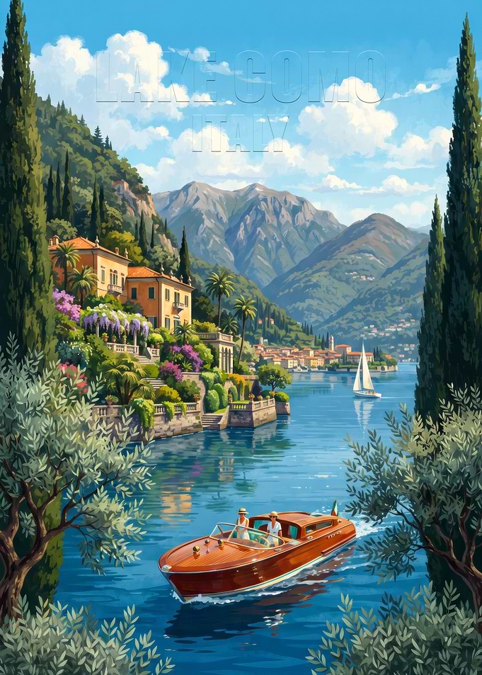 Lake Como Italy Vintage Travel Poster