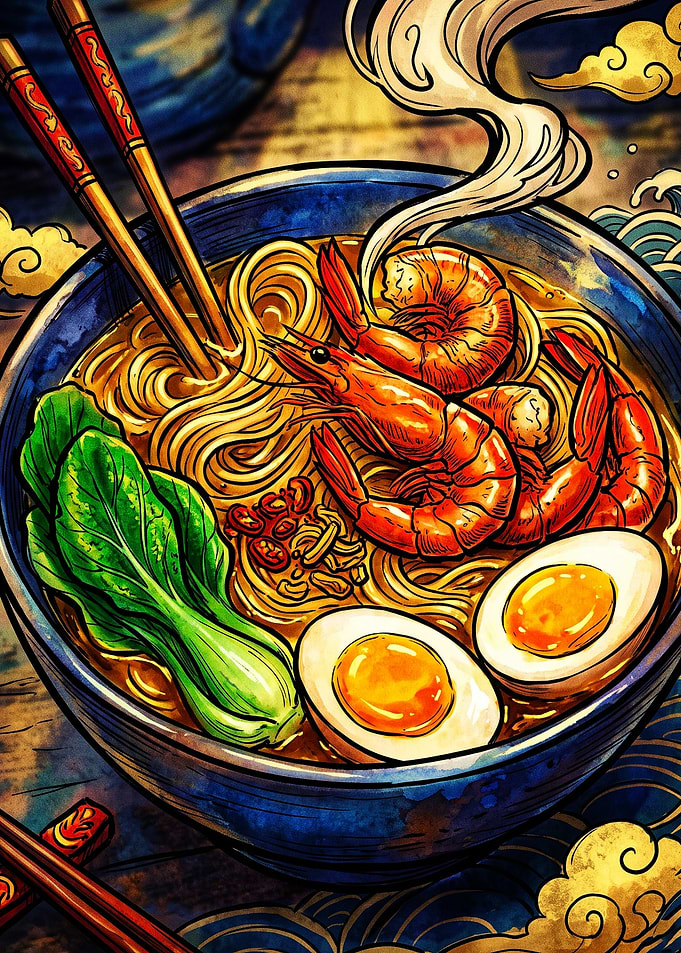 Vibrant Artistic Bowl of Ramen