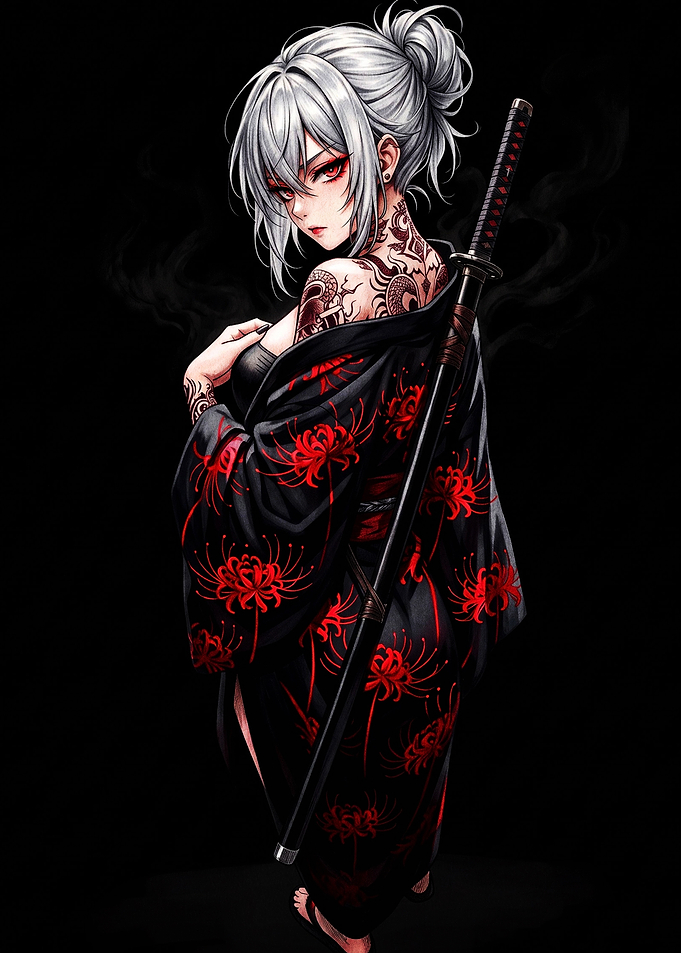 Tattooed Anime Girl with Katana