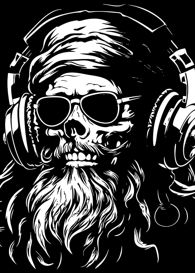 Cool Bearded Skull with Headphones