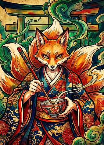 Kitsune Fox Spirit Eating Ramen