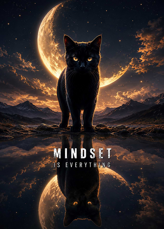 Black Cat Moon Reflection Poster