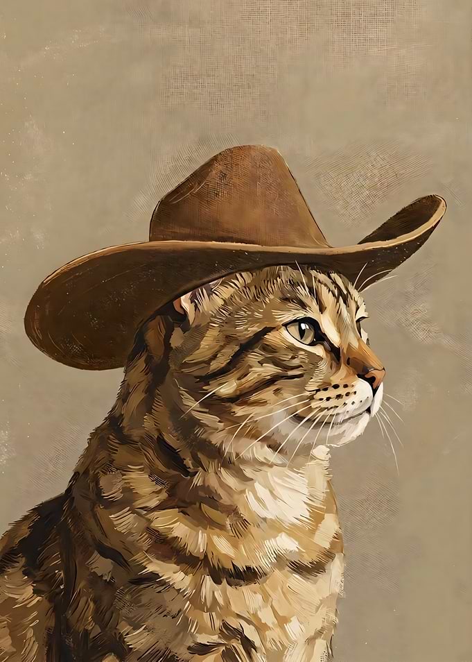 Tabby Cat Wearing Cowboy Hat