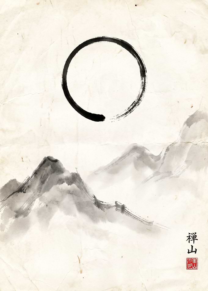 Zen Enso Circle and Mountains