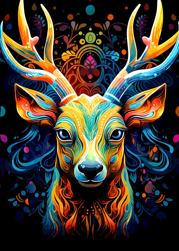 Vibrant Psychedelic Deer Portrait
