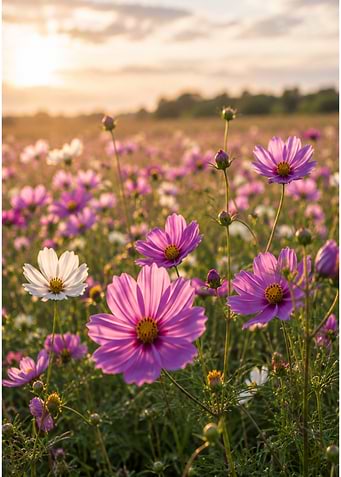 Cosmos Flowers in Golden Hour Light