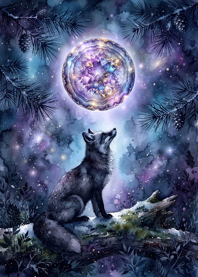 Fox gazing at a magical orb