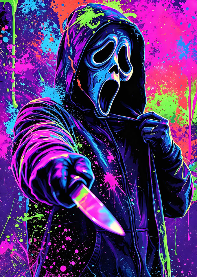 Neon Ghostface Splatter Art