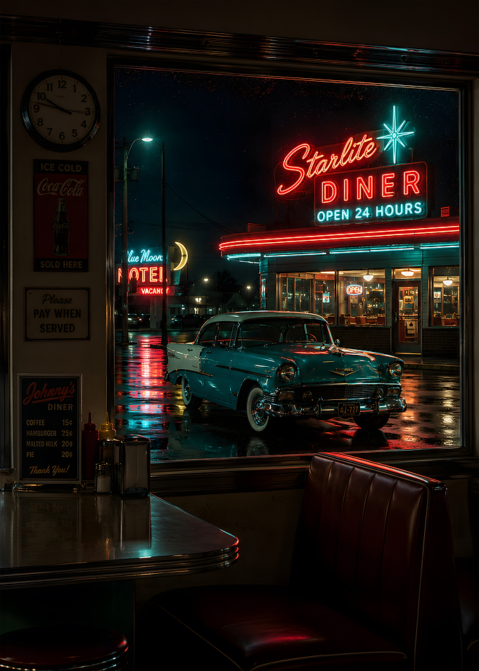 Diner Window View Retro Cruise
