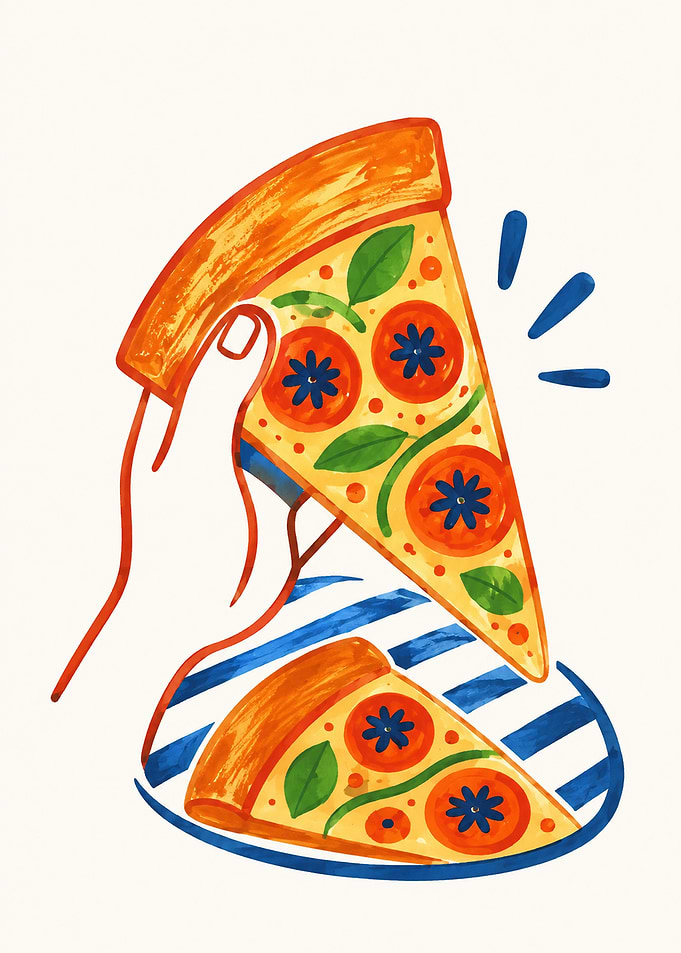 Hand Holding Slice of Pizza Illustration
