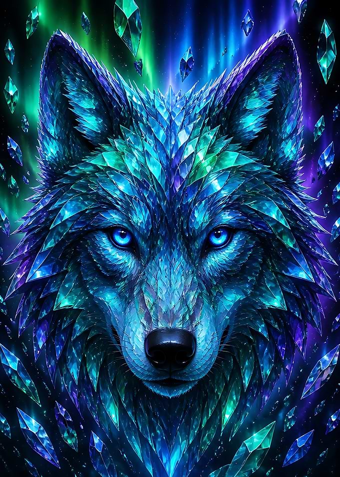 Crystalline Neon Wolf Portrait