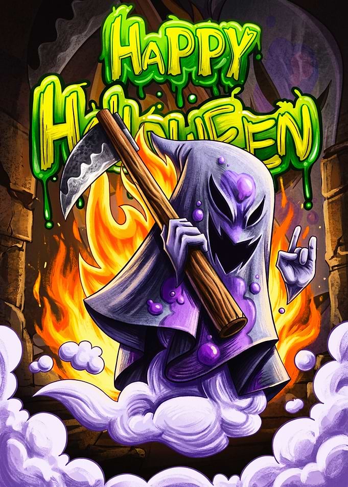 Happy Halloween Ghost with Scythe