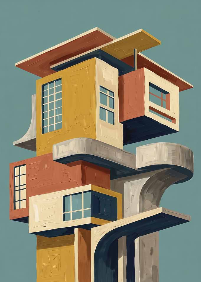 Abstract Brutalist Architectural Tower