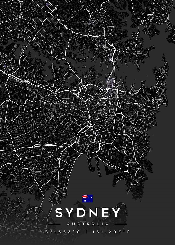 Minimalist Sydney Australia City Map Poster