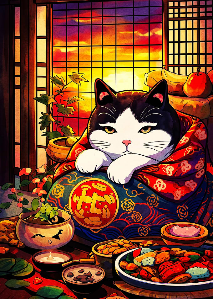 Cozy Cat in Traditional Japanese Setting