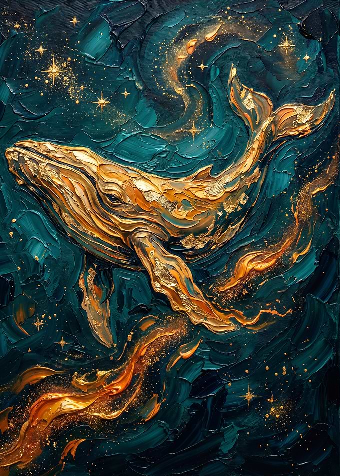 Golden Whale in Deep Teal Sea
