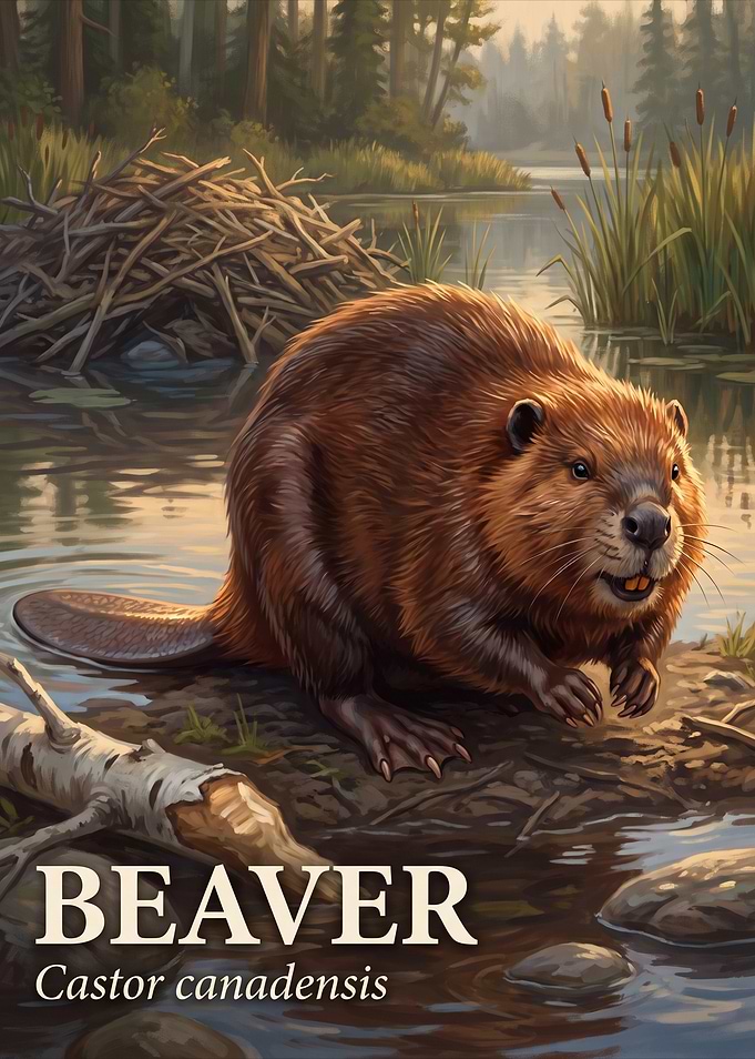 North American Beaver Wildlife Poster