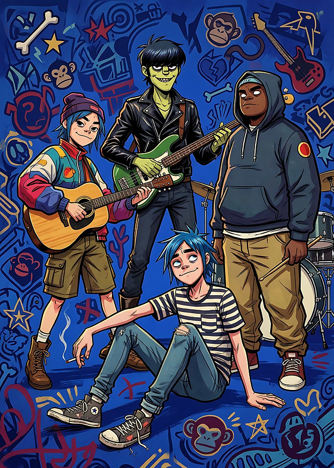 Gorillaz Band Members Illustration