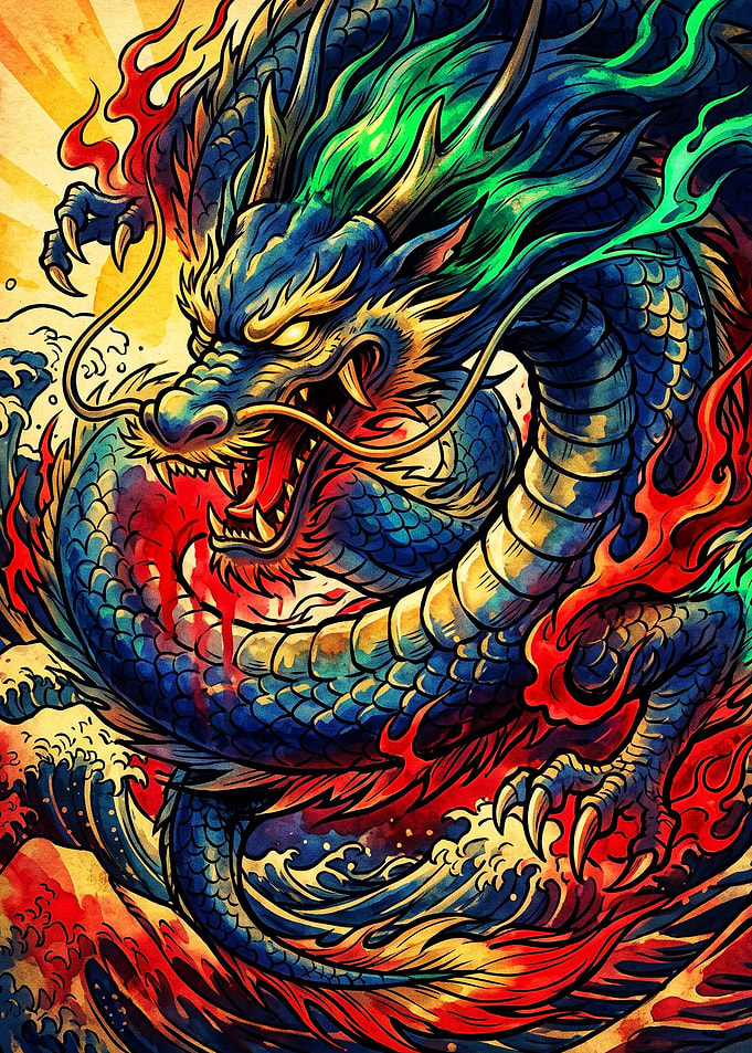 Vibrant Japanese Dragon Illustration